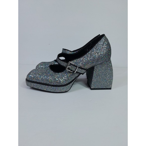 GB  Sparkle Chunky Heel Platform Mary Jane  Shoes Disco Glitter Sz 9 M Gianni - Picture 1 of 14